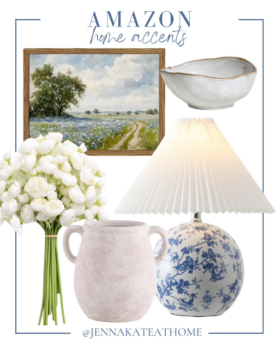 Amazon home accents include table lamp, vase, faux flower stems, decorative bowl, and wall art.

Home decor, home accents, coastal decor, spring decor

#LTKHome #LTKSeasonal #LTKSaleAlert