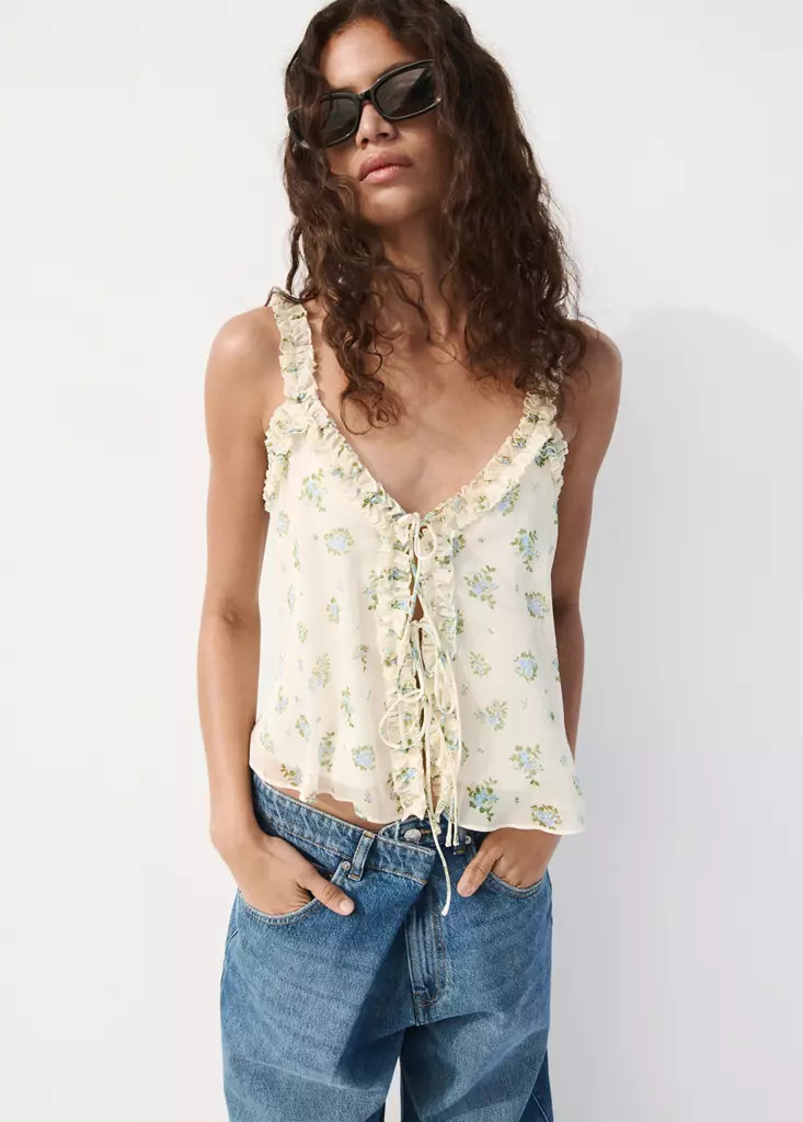 Floral top with bow details | Mango (US/MX/AU)