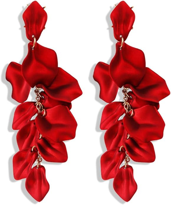 Just Follow Long Acrylic Rose Petal Earrings Dangle Exaggerated Flower Earrings Drop Statement Fl... | Amazon (US)