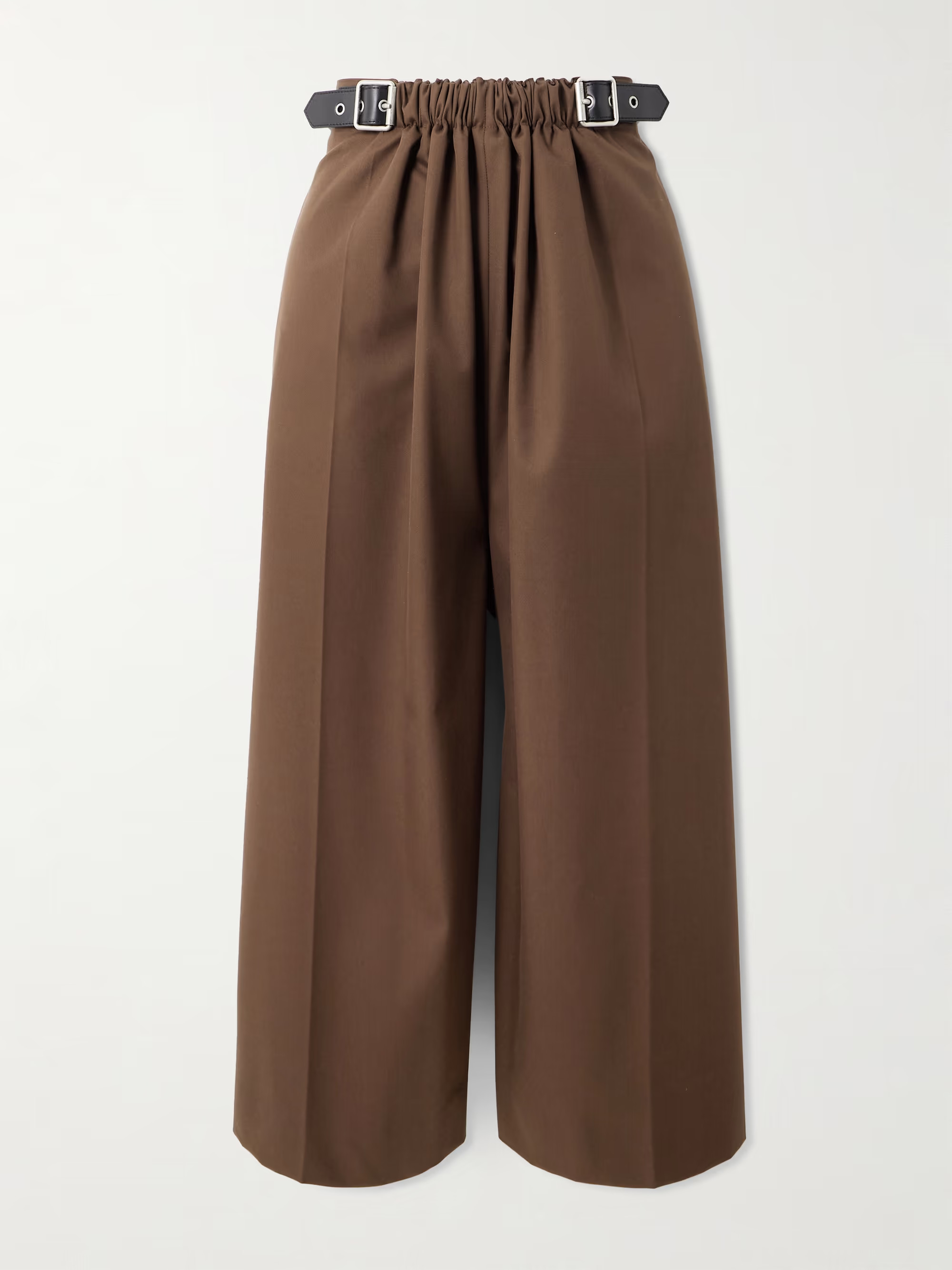 Cropped leather-trimmed cotton and silk-blend twill wide-leg pants | NET-A-PORTER (US)
