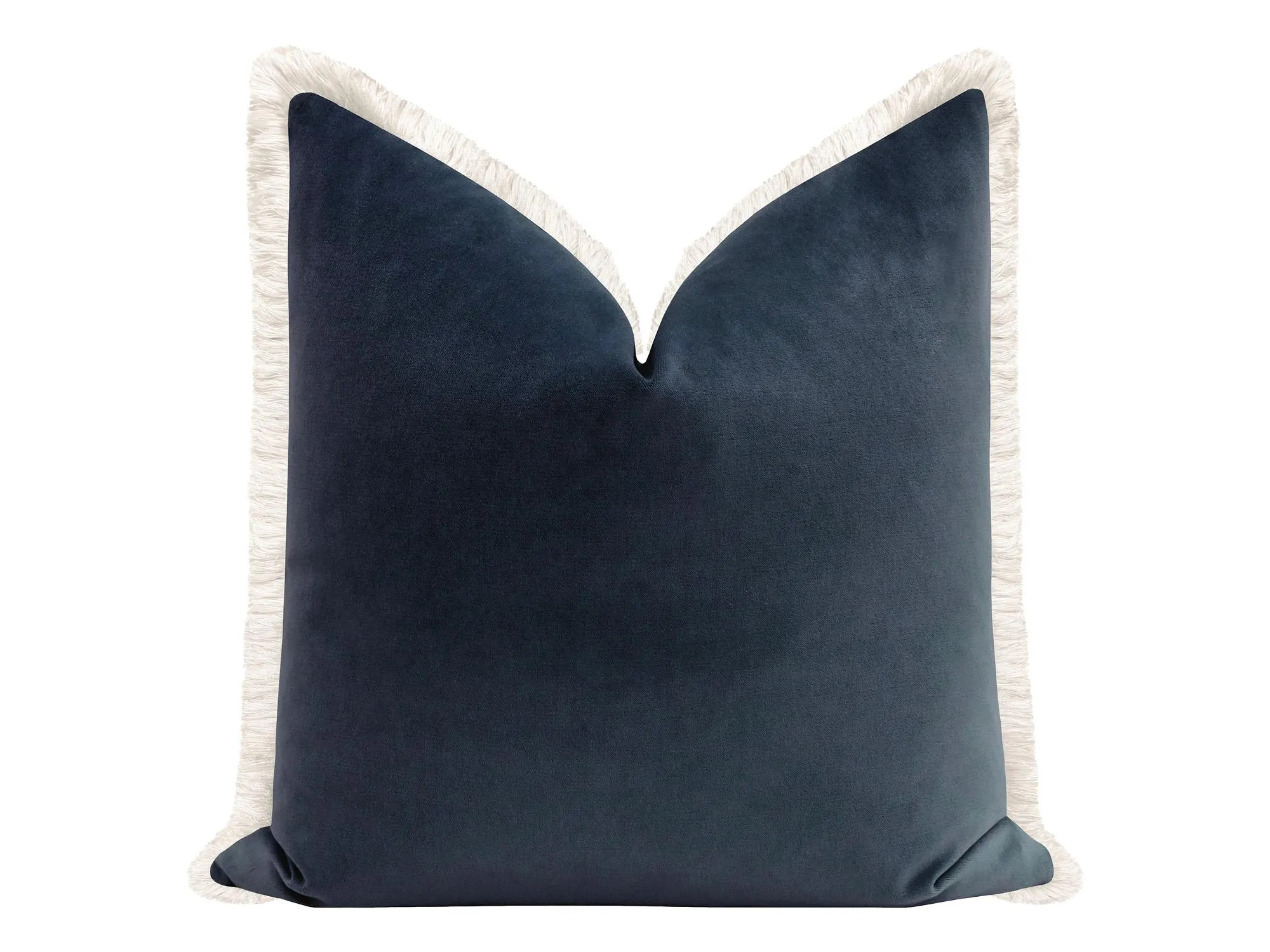 Society Velvet // Prussian Blue with Fringe Pillow | blue velvet | designer velvet | velvet pillow | | Etsy (Global)