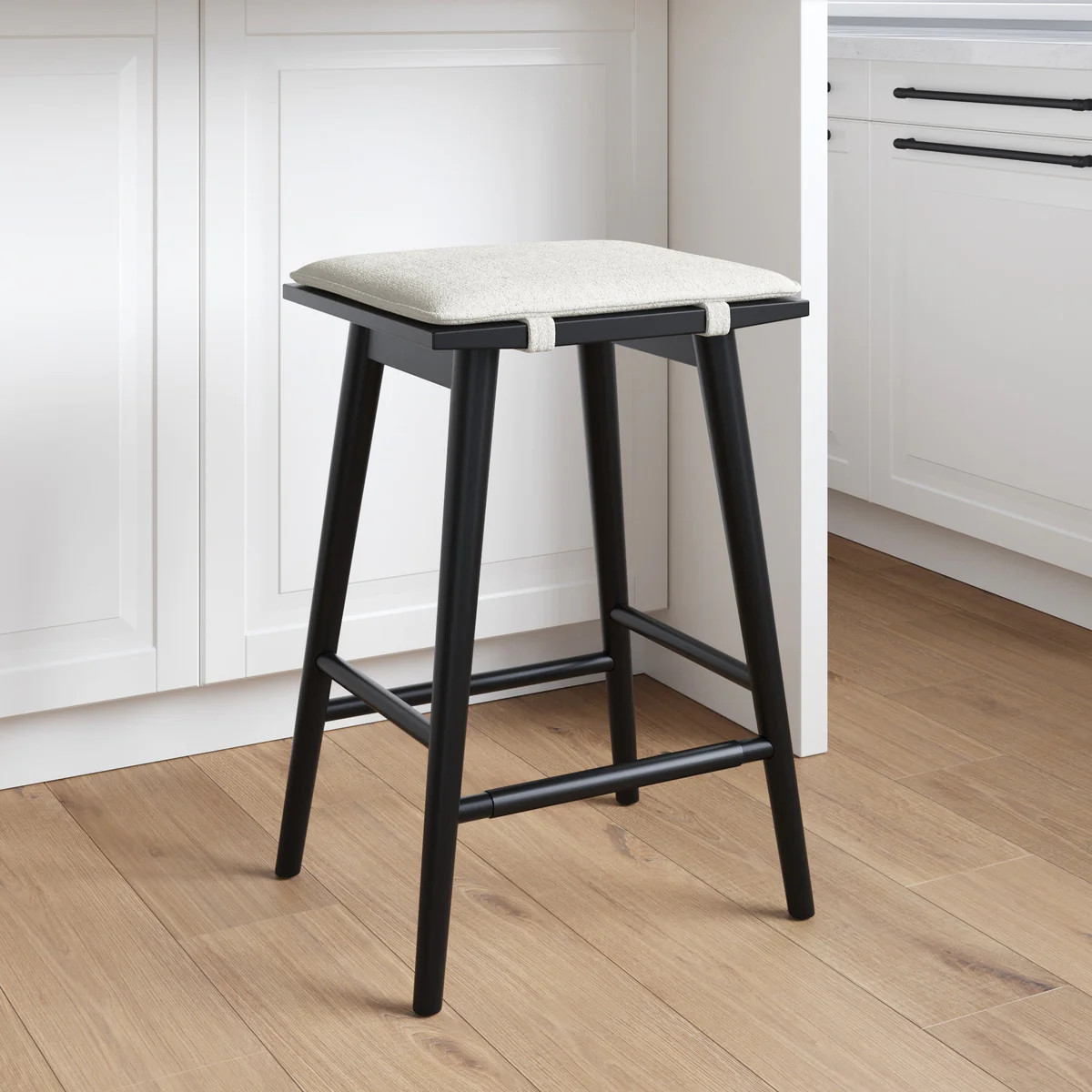 Wood & Boucle Counter Stool Black | Nathan James