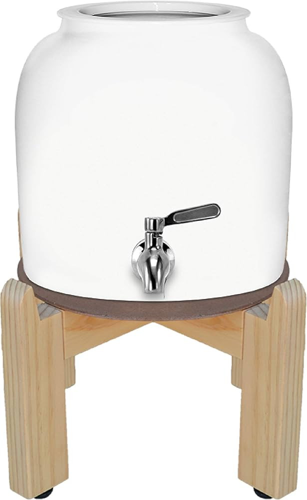 Geo Sports Porcelain Ceramic Crock Water Dispenser, 8 Inch Wood Stand, Stainless Steel Faucet, Va... | Amazon (US)