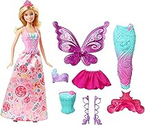 Barbie Doll with Outfits and  Accessories for 3 Fairytale Characters, a Princess, Mermaid and Fa... | Amazon (US)
