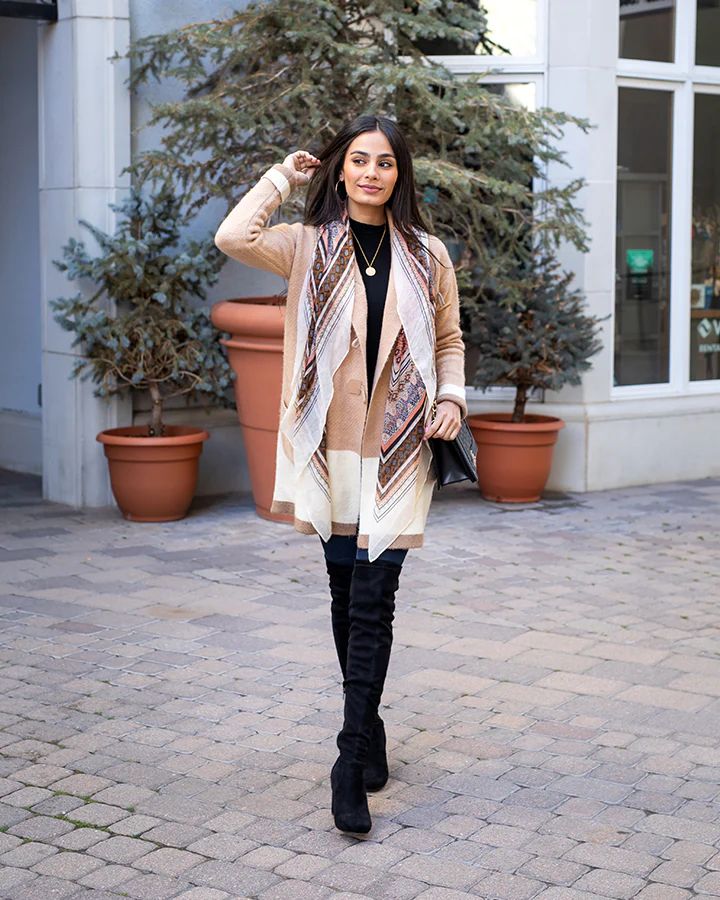 Bristol Camel/Ivory Sweater Coat | Grace and Lace