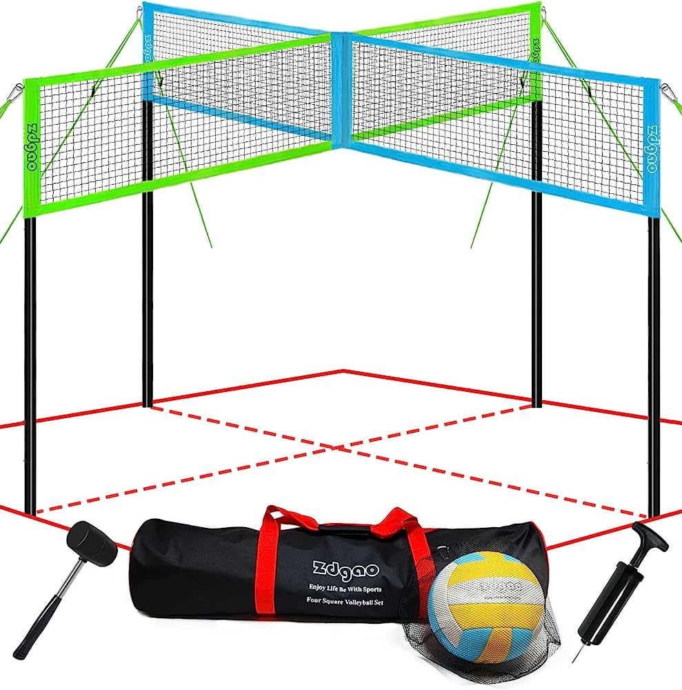 Zdgao Four Way Volleyball Net 14ft x 14ft Height Adjustable 4 Square Volleyball Badminton Outdoor... | Amazon (US)