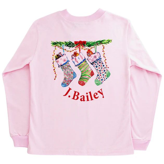 J. Bailey Girls Long Sleeve Logo Tee- Stockings on Pink | The Bailey Boys