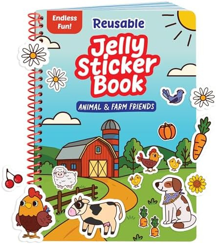 Reusable Jelly Sticker Book - Farm, 7 Scenes - 50 Thick Washable Stickers for Toddlers & Kids: St... | Amazon (US)