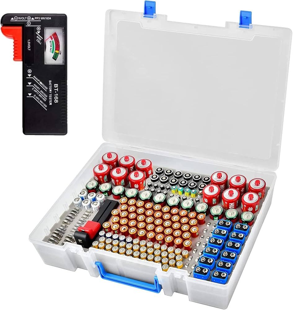 Battery Organizer Storage Holder- Batteries Case Containers Box with Tester Checker BT-168. Garag... | Amazon (US)