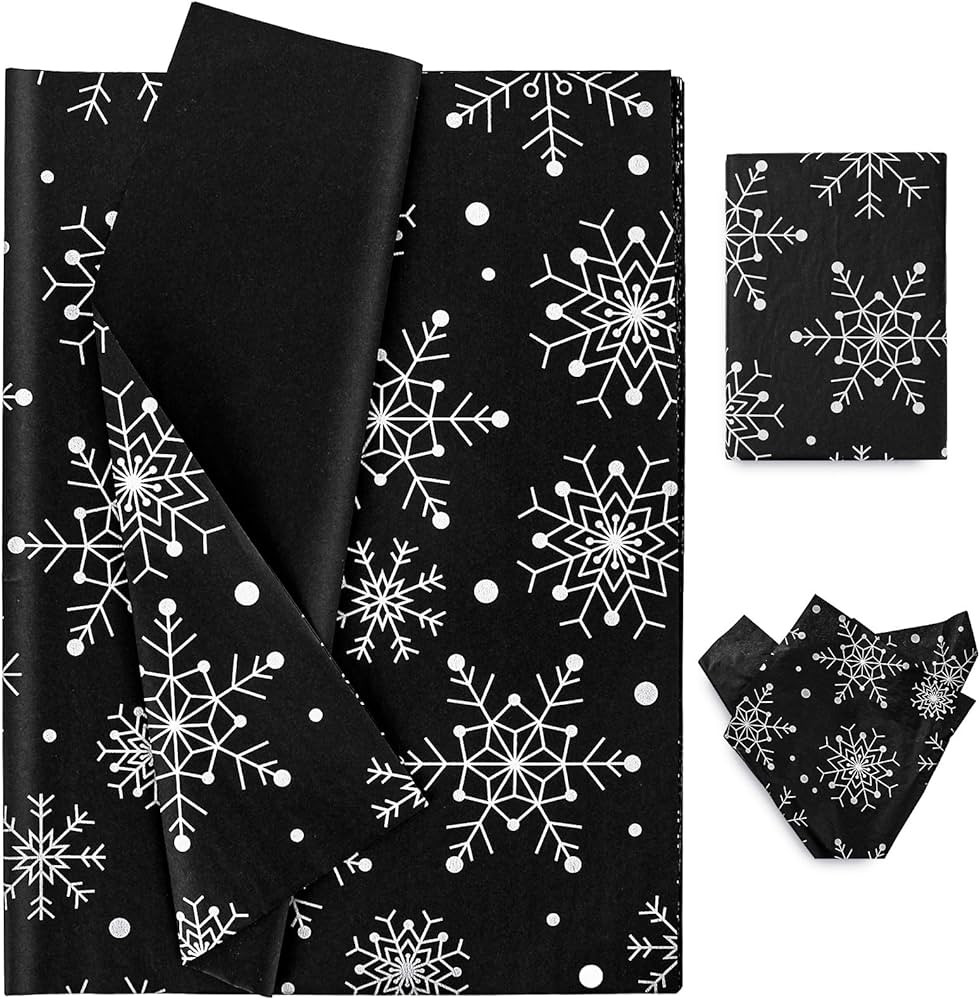 Whaline Christmas Tissue Paper White Black Snowflake Wrapping Paper 14 x 20in Snowflake Gift Wrap... | Amazon (US)