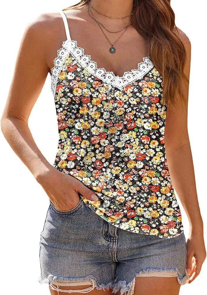 HOTOUCH Camisole for Women V Neck Spaghetti Strap Tank Tops Sleeveless Blouses Loose Fit | Amazon (US)