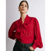 Albaray Satin Jacquard Tie Neck Blouse Red Mix | Marks & Spencer (UK)