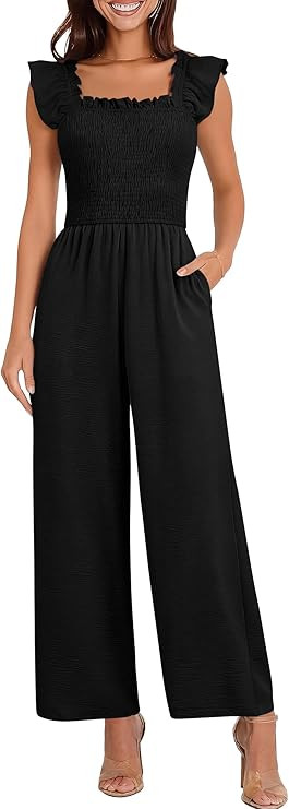 Caracilia Jumpsuits for Women Dressy Casual Smocked Ruffle Cap Sleeve Rompers 2026 One Piece Summ... | Amazon (US)