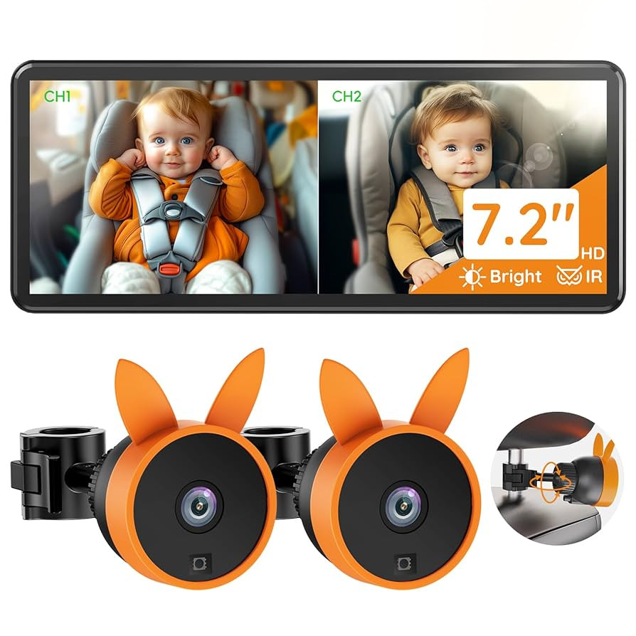 BV3 PRO Dual Baby Car Camera – See 2 Kids Clearly with 7.2" HD Screen, 1080P Night Vision, 3-Le... | Amazon (US)