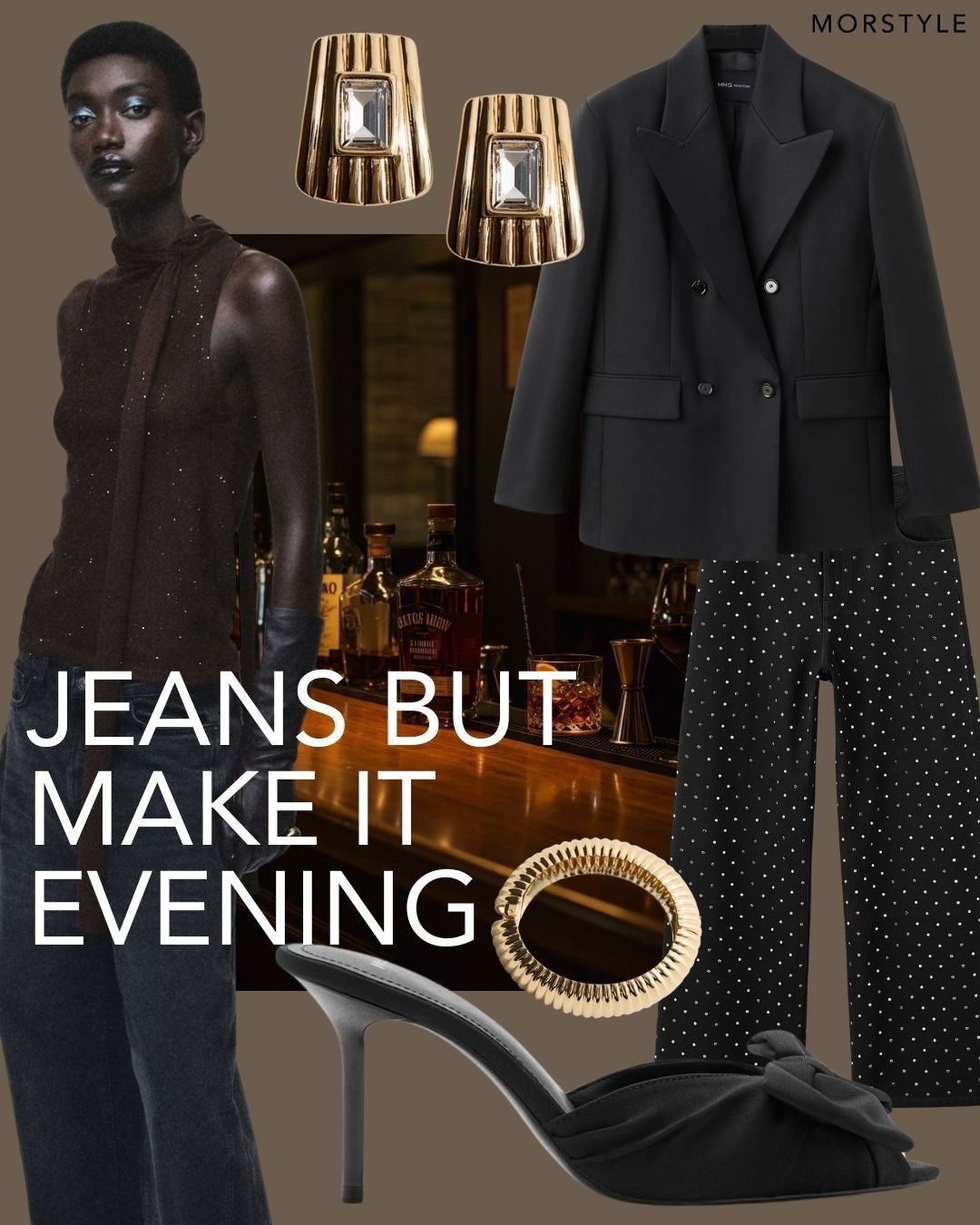 Jeans going out look. 

Studded jeans, black party, laid back party look, black blazer  

#LTKfestive #LTKautumn #LTKdatenight