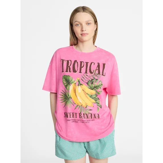 No Boundaries Graphic Oversized Boyfriend Tee, Women's XXS-XXL | Walmart (US)