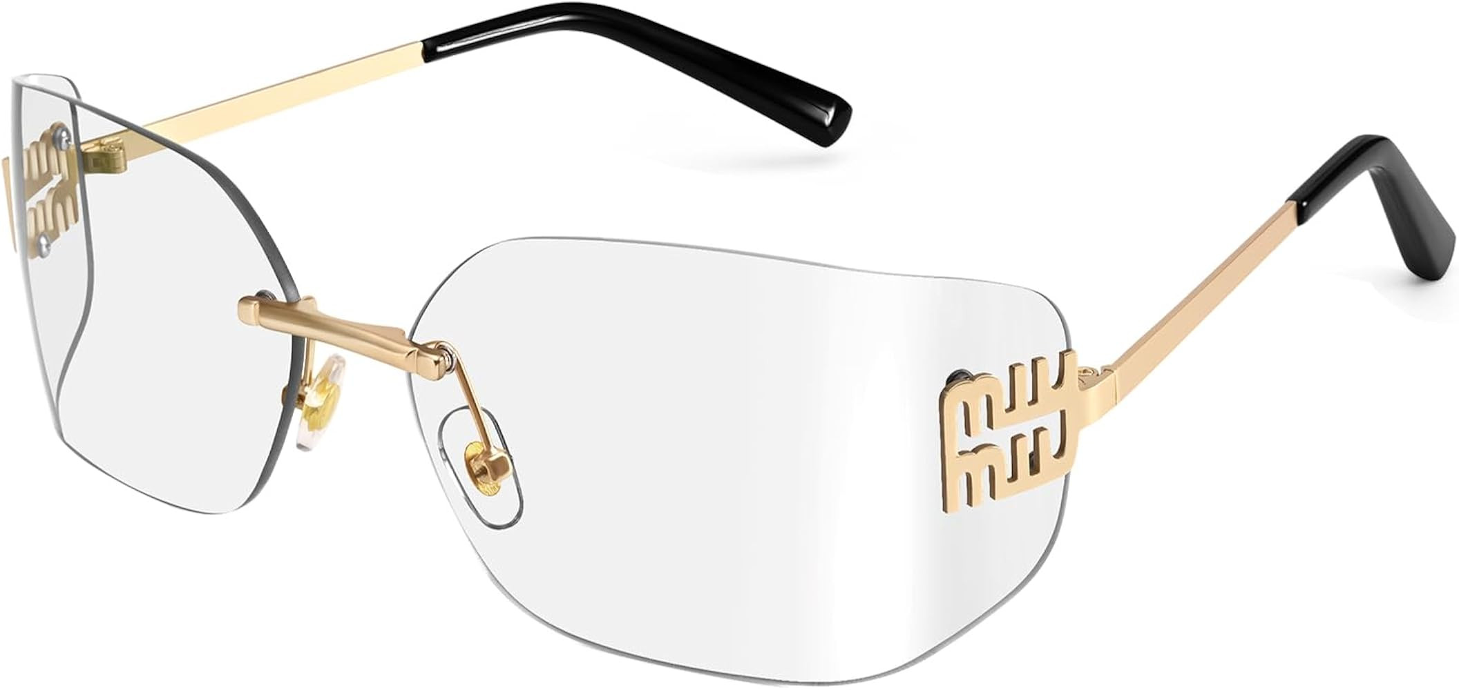 Dollger Rimless Y2K Sunglasses Women Retro Trendy Wrap Around Shield Frame Designer 90s Fashion G... | Amazon (US)