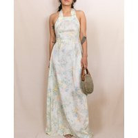 Vintage 70S Pale Yellow Floral Halter Maxi Dress | Size Xs | Etsy (US)