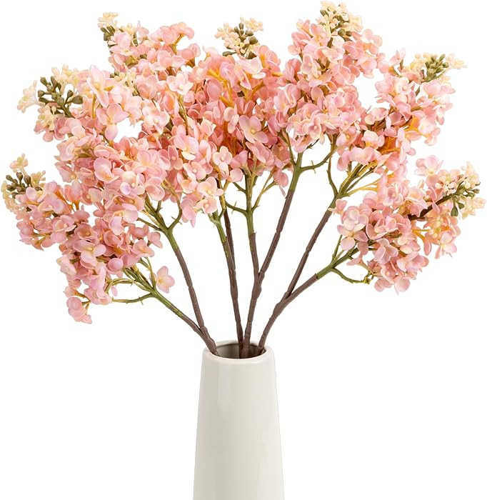 4PCS 25.6inch Lilac Artificial Flowers Light Pink Fake Delphinium Long Stem Silk Real Touch Flowe... | Amazon (US)