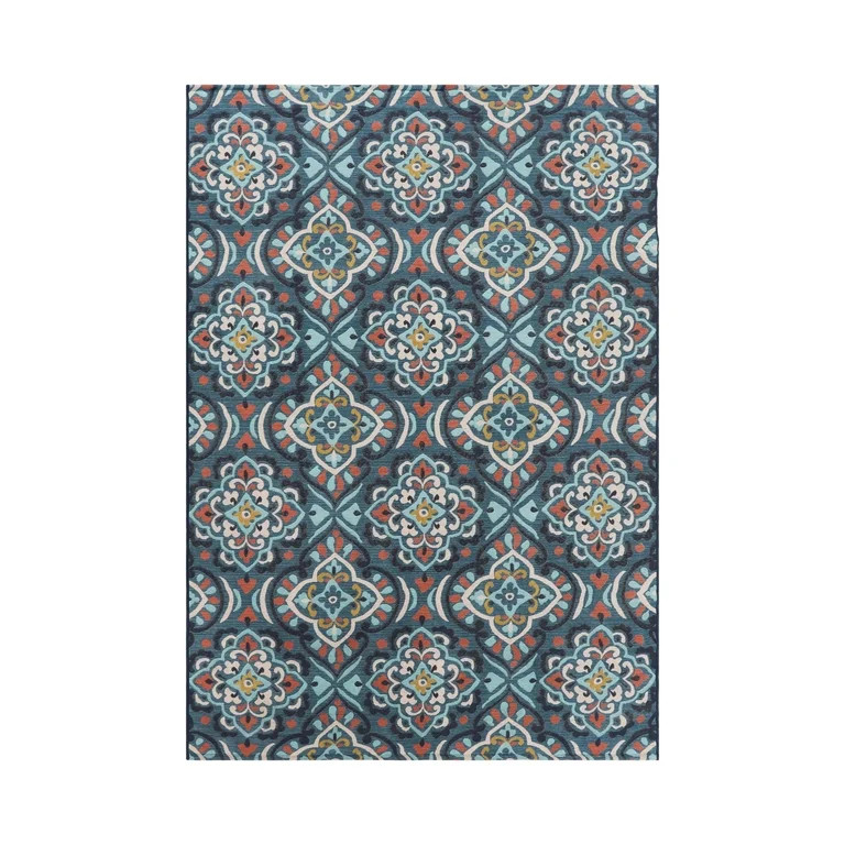 Better Homes & Gardens 5' x 7' Blue Medallion Outdoor Rug | Walmart (US)