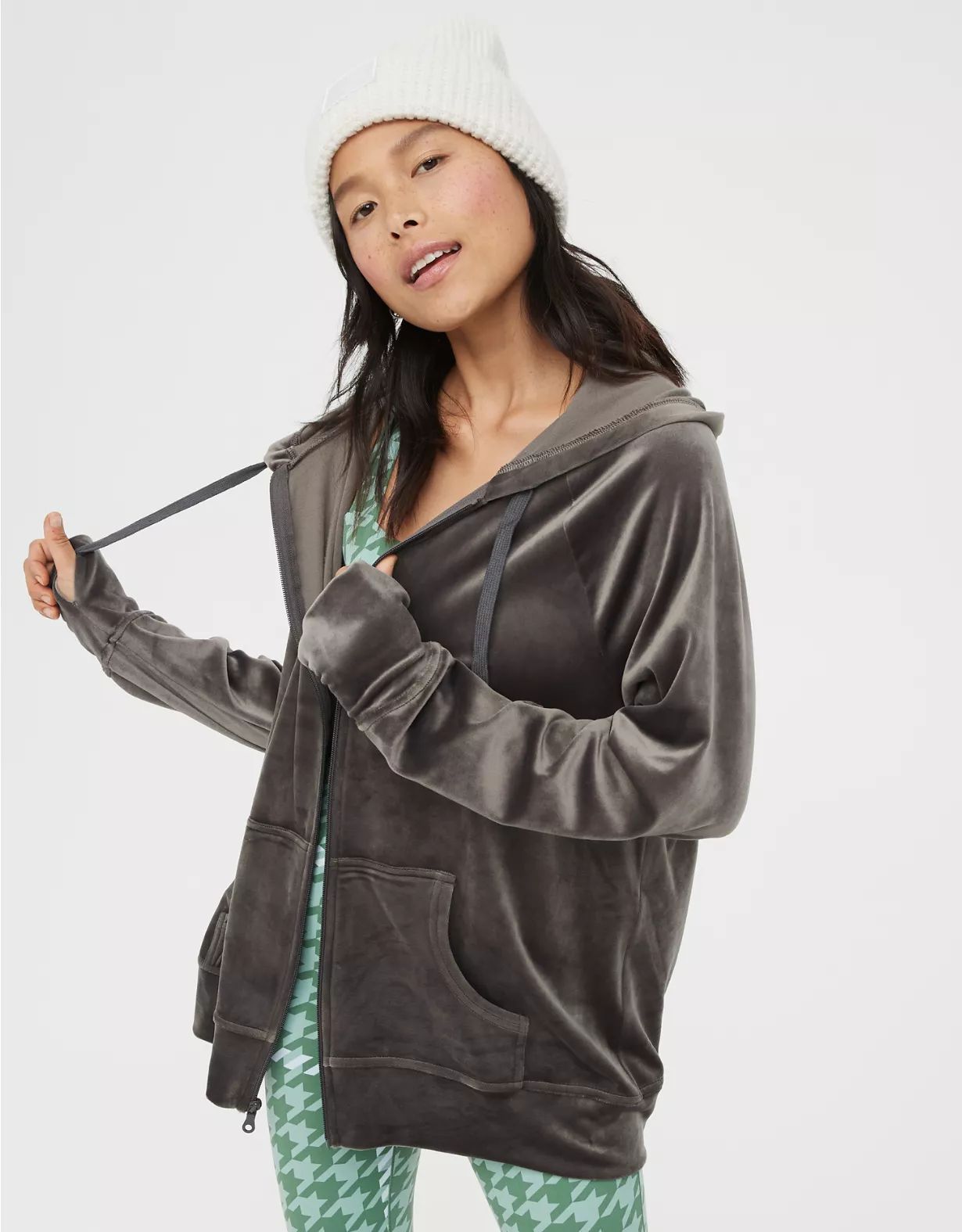 OFFLINE After Party Velour Oversized Full Zip Hoodie | American Eagle Outfitters (US & CA)