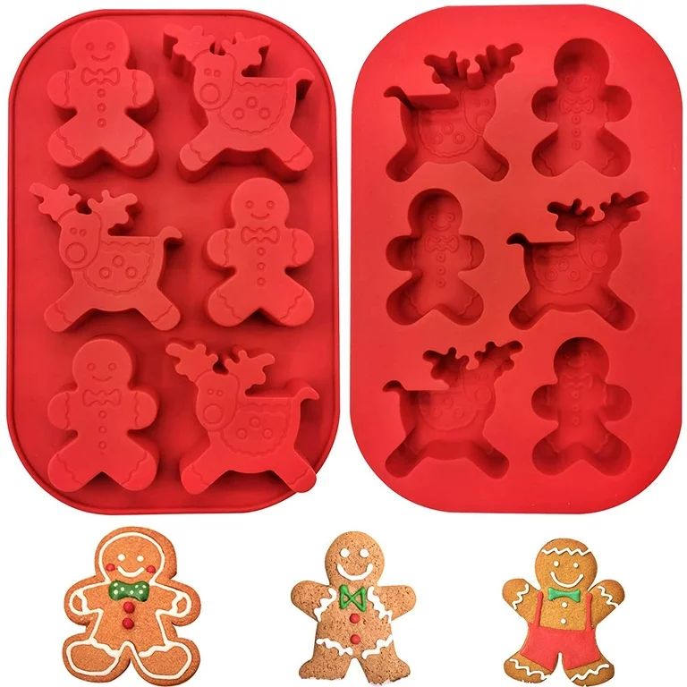 2 Pcs Deer Gingerbread Silicone Molds, Christmas Baking Chocolate Candy Cookie Cake Soap Mold Set | Walmart (US)