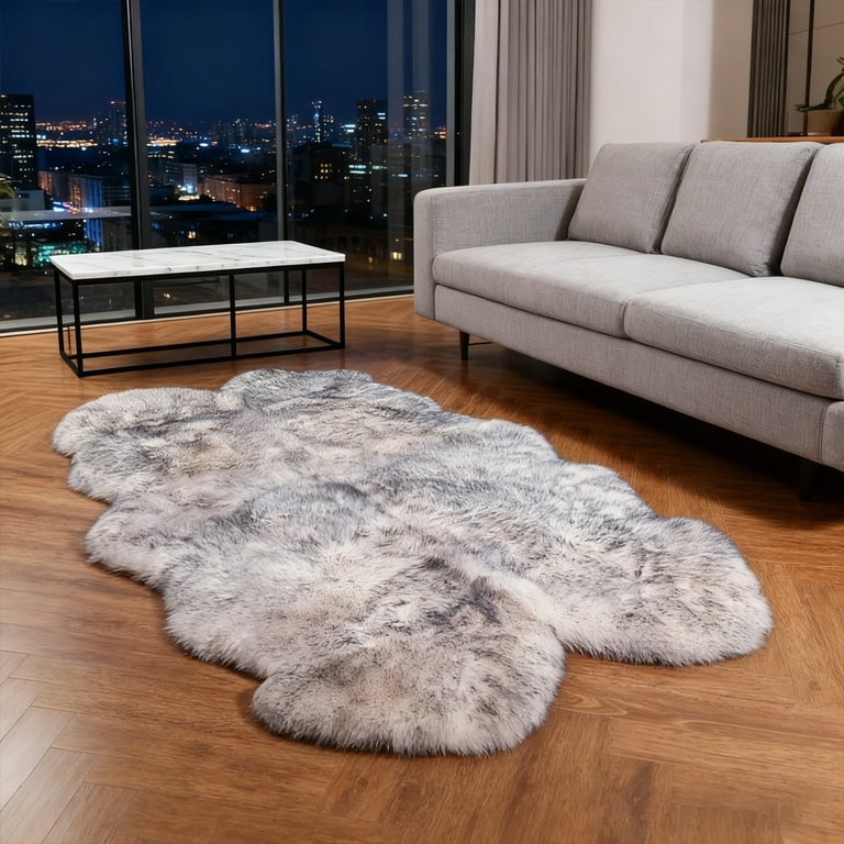 Faux sheepskin area rug 4'x6', white-gray machine-washable fluffy carpet，Suitable for bedroom, ... | Walmart (US)