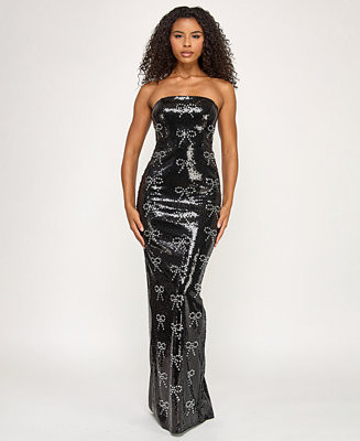 SENI & CADE Women's Bow Sequin Strapless Long Dress - Macy's | Macy's