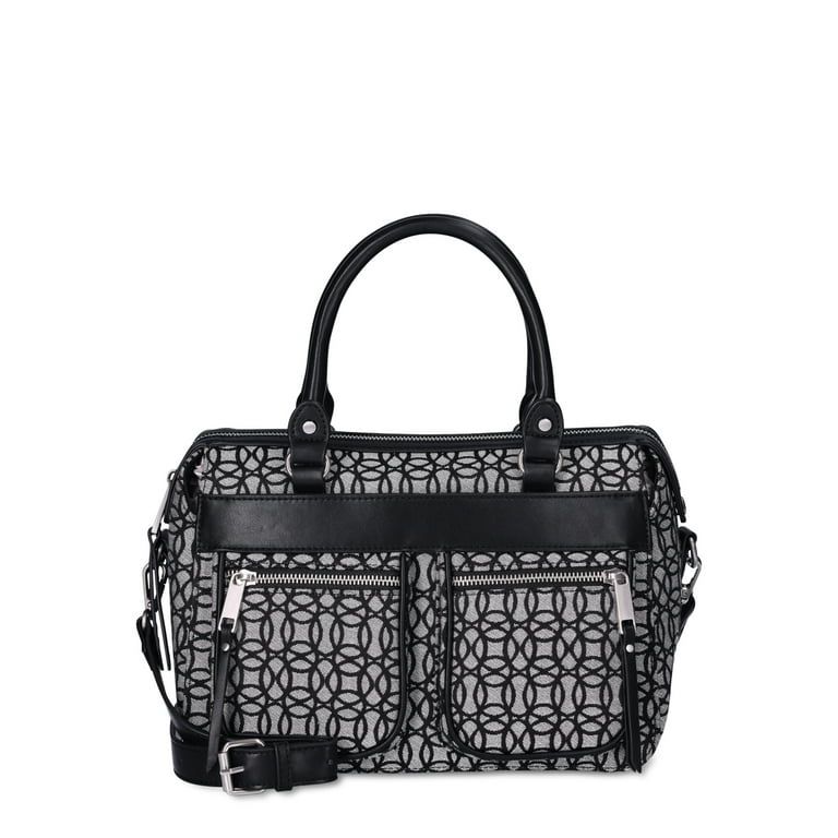 Time and Tru Women's Beckett Satchel Handbag, Black and Beige Jacquard | Walmart (US)