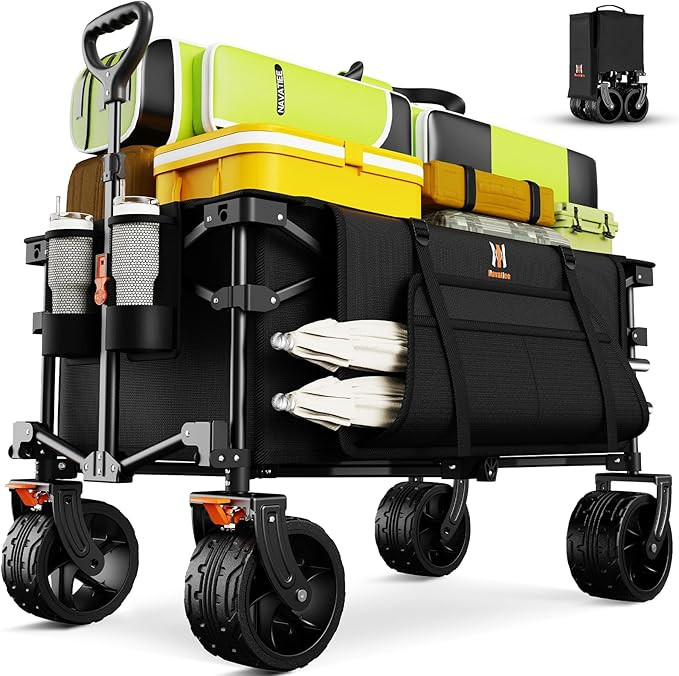 Navatiee Big Wheels Collapsible Wagon Cart Foldable, Heavy Duty Beach Wagon with Silent All-Terra... | Amazon (US)