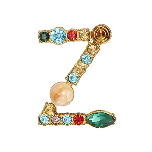 RINHOO Crystal Pearl Initial Brooch Gold Plated Enamel Colorful Letter Alphabet Breastpin Pin Jewelry for GIFTS (Gold Z) | Amazon (US)