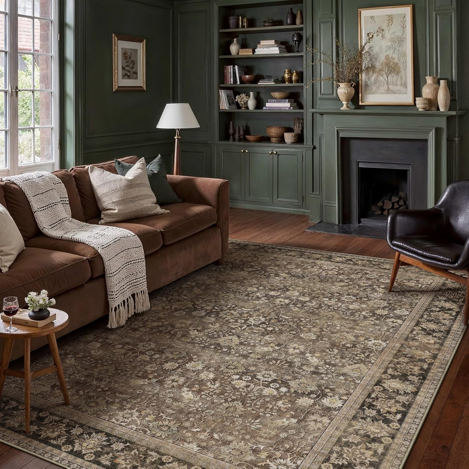 HUGEAR 8x10 Brown Vintage Floral Washable Area Rug for Living Room | Amazon (US)