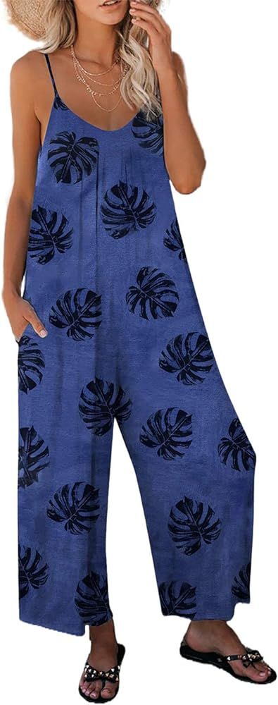 Amazon.com: Paitluc Jumpsuits for Womens Spaghetti Straps Summer Wide Leg One Piece Sleeveles Loo... | Amazon (US)
