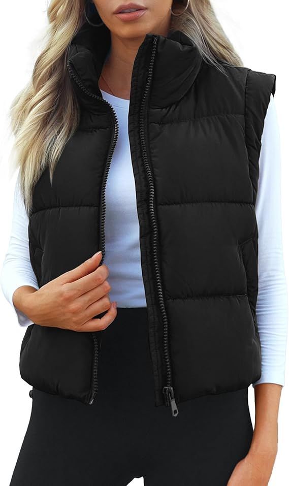Polu Cropped Puffer Vest Women Sleeveless Stand Collar Padded Gilet Winter Lightweight Puffy Vest | Amazon (US)