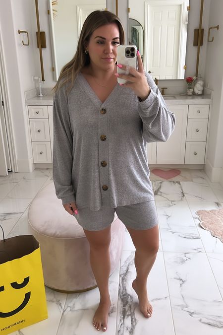 curvy three piece gray ribbed lounge set from the Nordstrom Anniversary Haul! sized up to the xl for my growing bump. take your true size! comes in plus as well. 

#LTKcurves #LTKunder100 #LTKxNSale