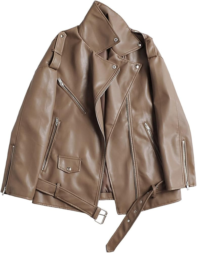 LY VAREY LIN Women Faux Leather Jacket Lapel Collar Motorcycle Zip Up Long Sleeve Motor Biker Sho... | Amazon (US)