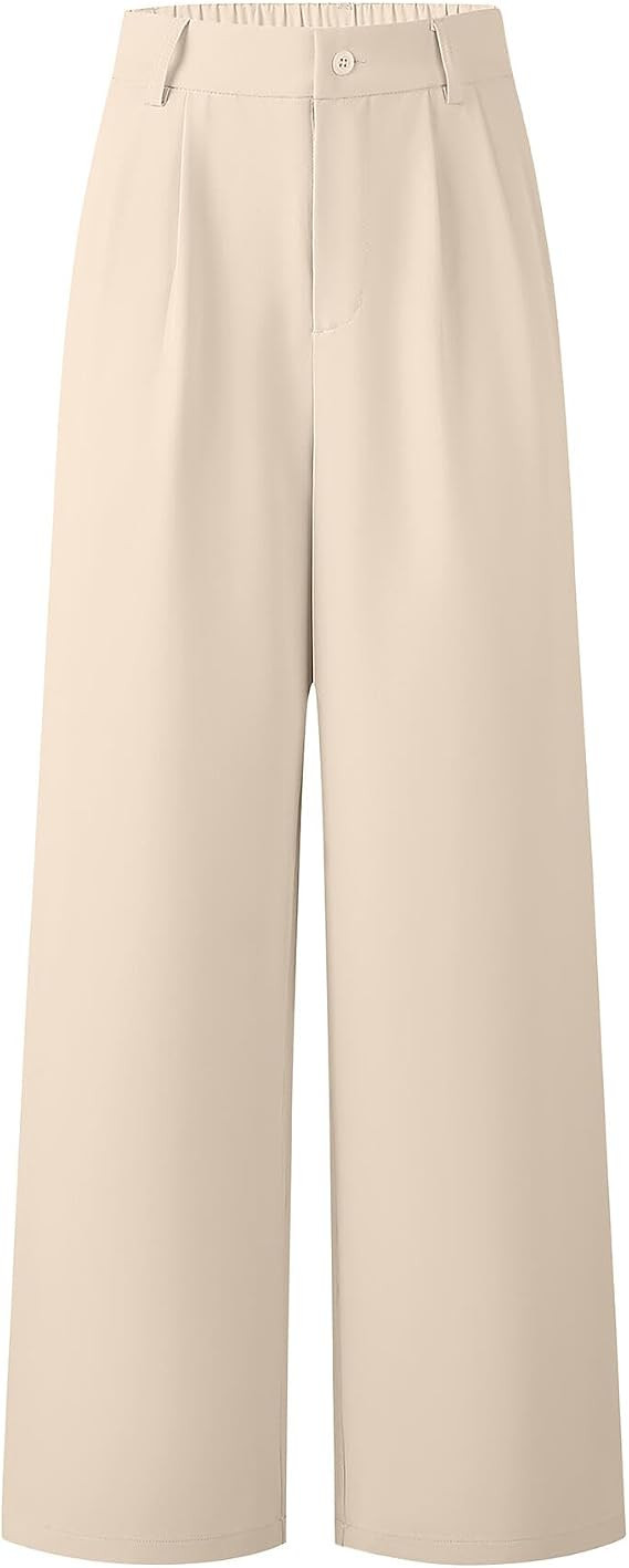 Womens Wide Leg Dress Pants Elastic High Waisted Work Pants Trousers Business Casual Slacks with ... | Amazon (US)