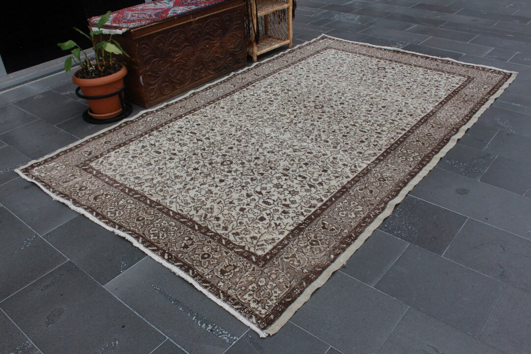 naturel dyed turkish rug, vintage wool rug, naturel wool rug Free Shipping 5.5 ft x 9.2 ft oushak... | Etsy (US)