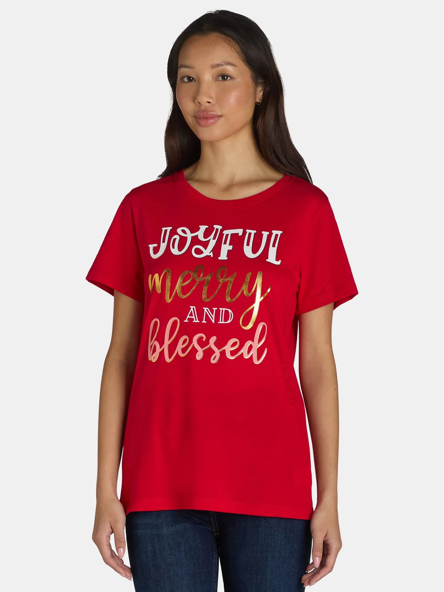Holiday Time Women's Joyful Christmas Graphic Tee, Sizes S-3XL | Walmart (US)