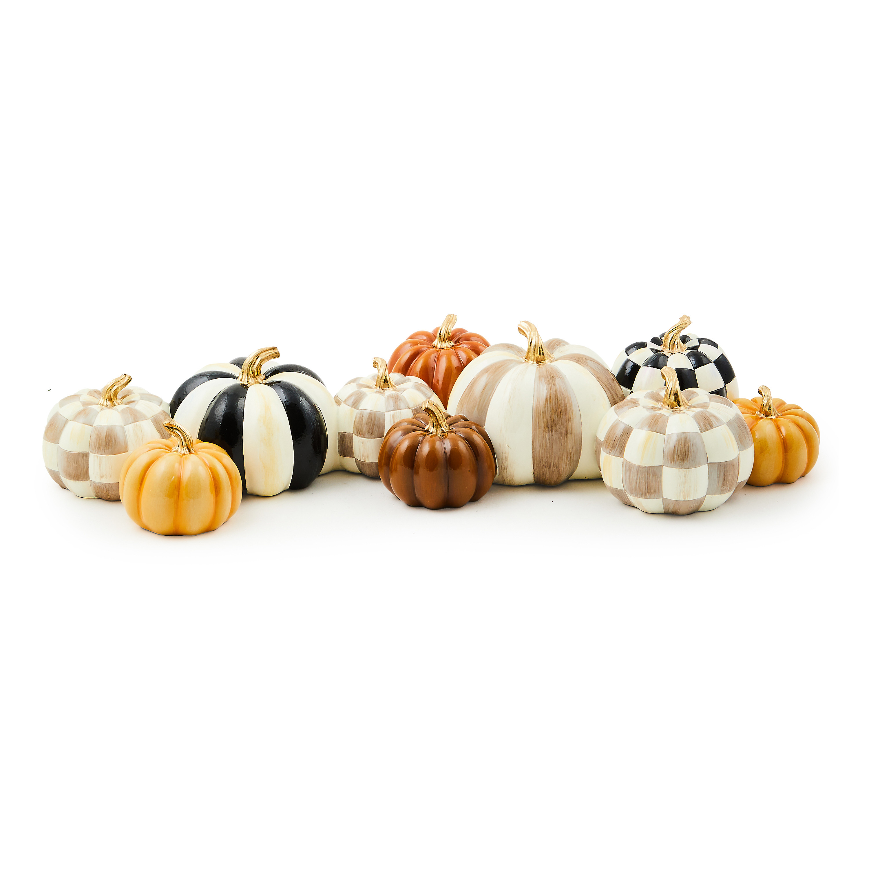 MacKenzie-Childs Autumnology Check & Stripe Pumpkin Cluster | MacKenzie-Childs