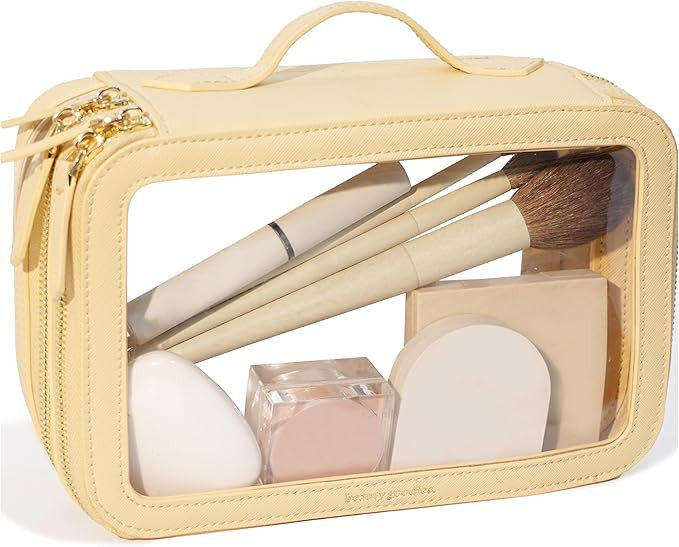 Travel Clear Makeup Bag Organizer Pouch Beige, Cute Clear Cosmetic Bags for Travel Essential, Cle... | Amazon (US)