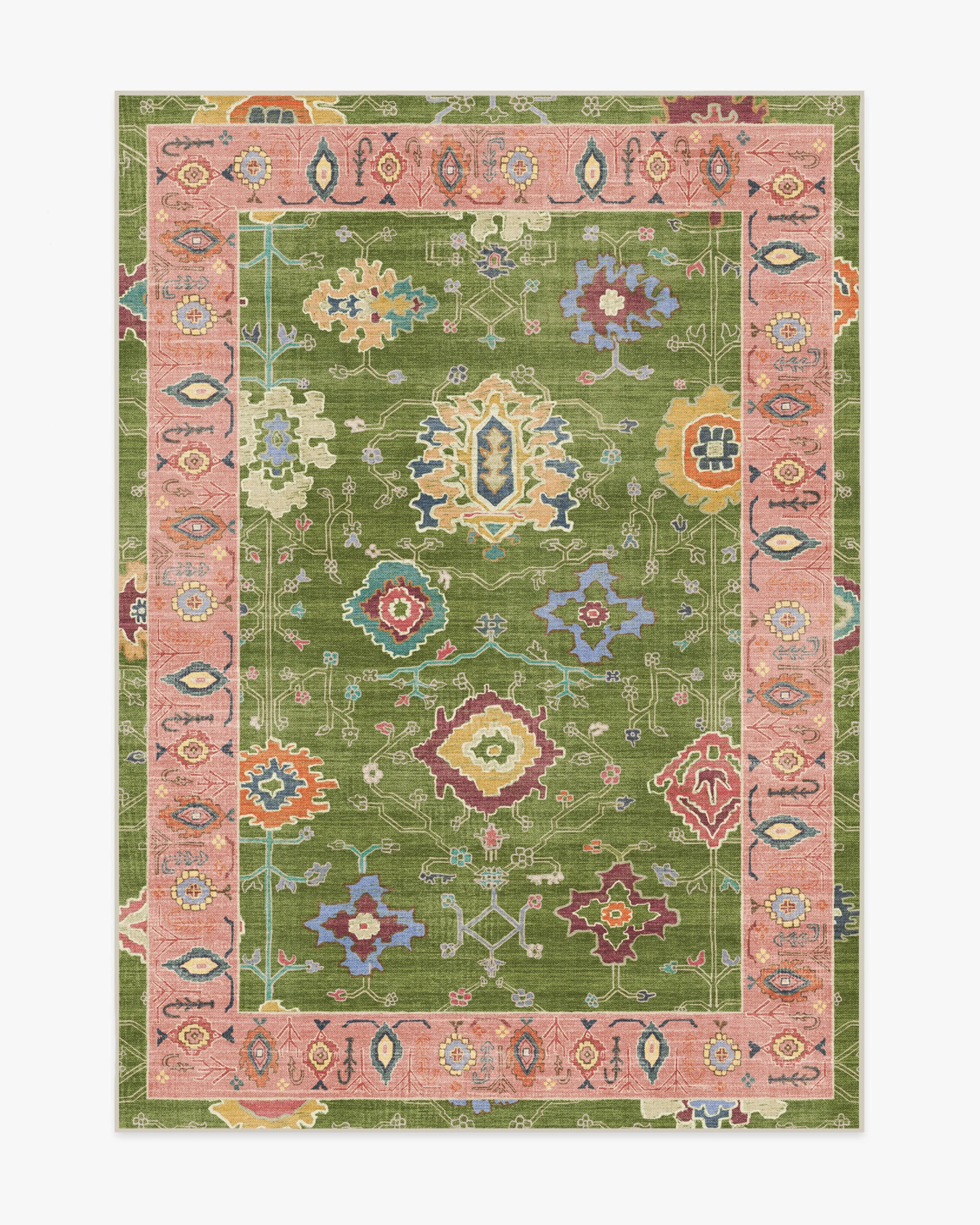 Mehr Green & Soft Pink Outdoor Rug | Ruggable