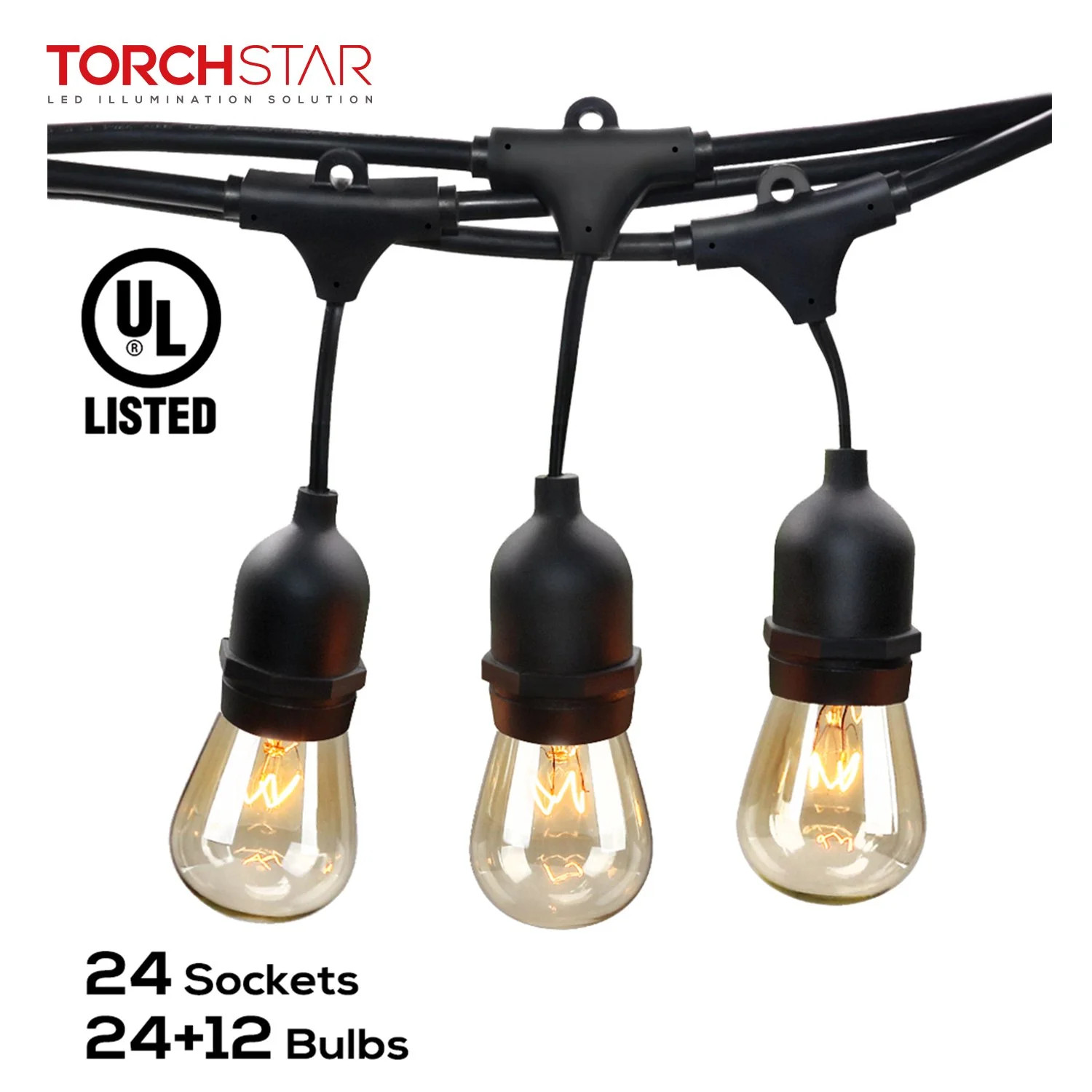 TORCHSTAR 50ft 24 Sockets Outdoor Commercial String Lights, String Lights for Patio, Garden, Part... | Walmart (US)