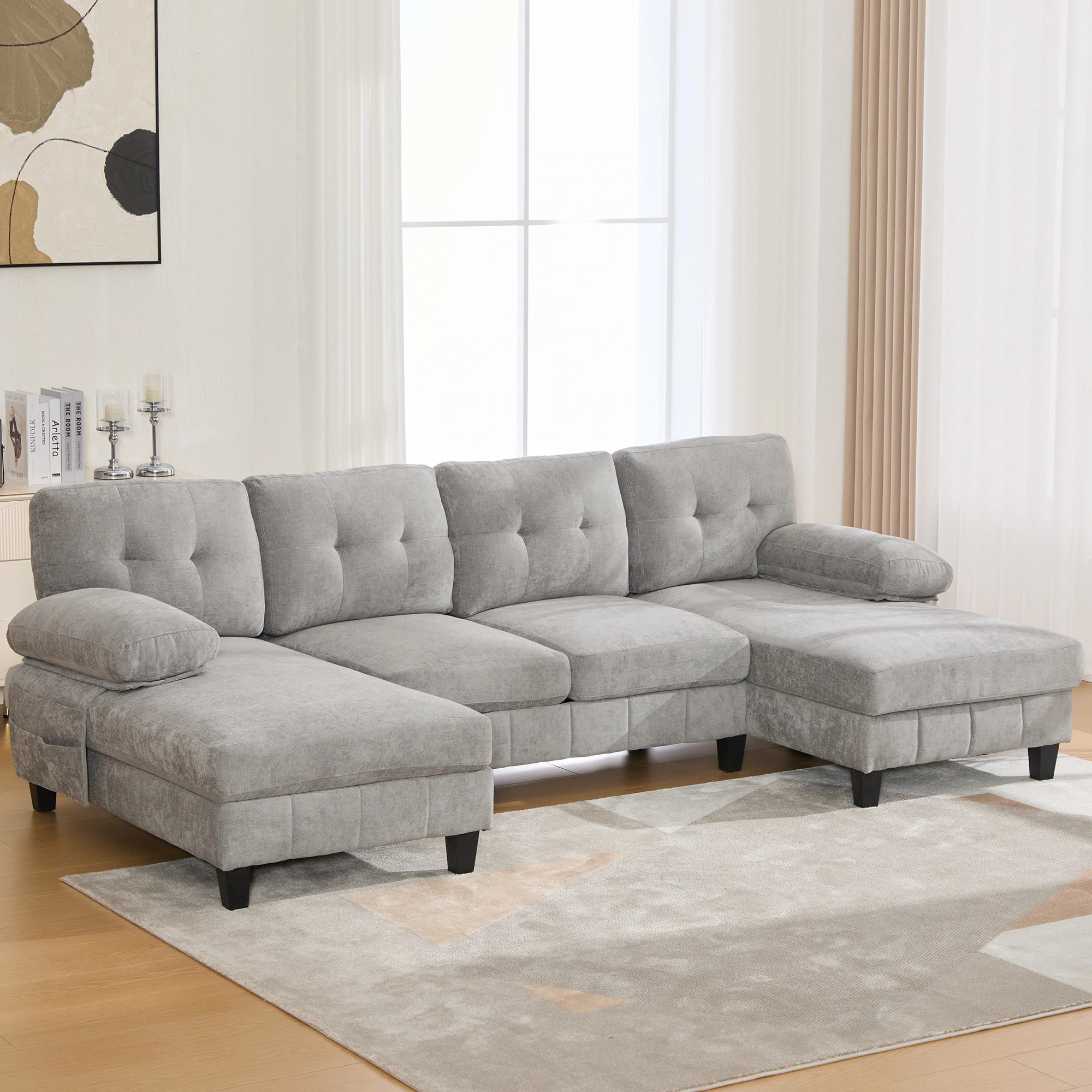 Clihome U-shaped Sectional Sofa 63.5-in W Modern Gray Chenille 6+seats Storage Sectional one_size | GTCH-2AEA001 | Lowe's