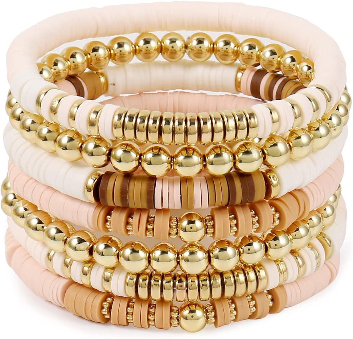 Beaded Bracelets For Women Boho Heishi Clay Bead Bracelets Stackable Summer Beach Stretchy Stack ... | Amazon (US)