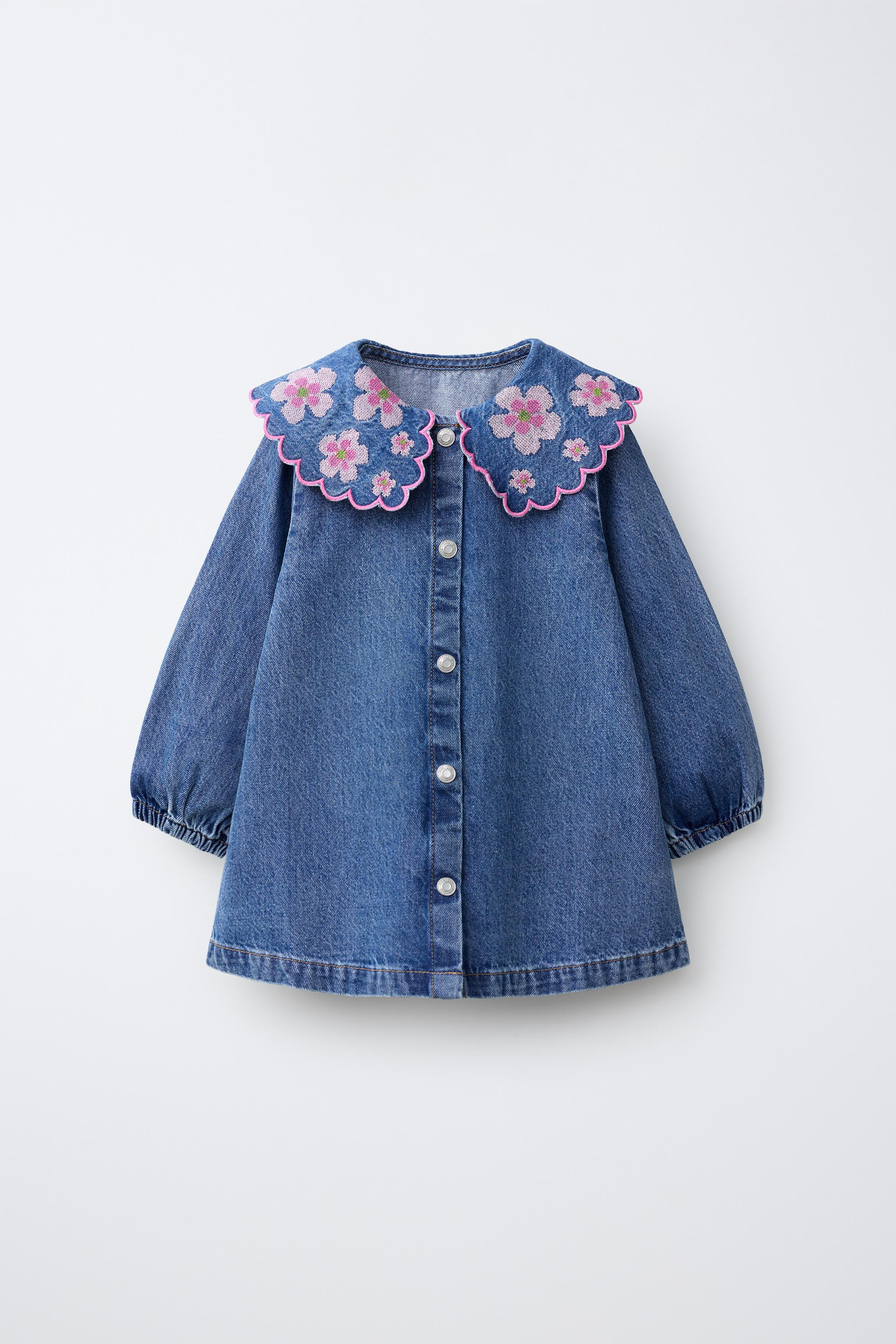 FLORAL EMBROIDERED DENIM DRESS | Zara US