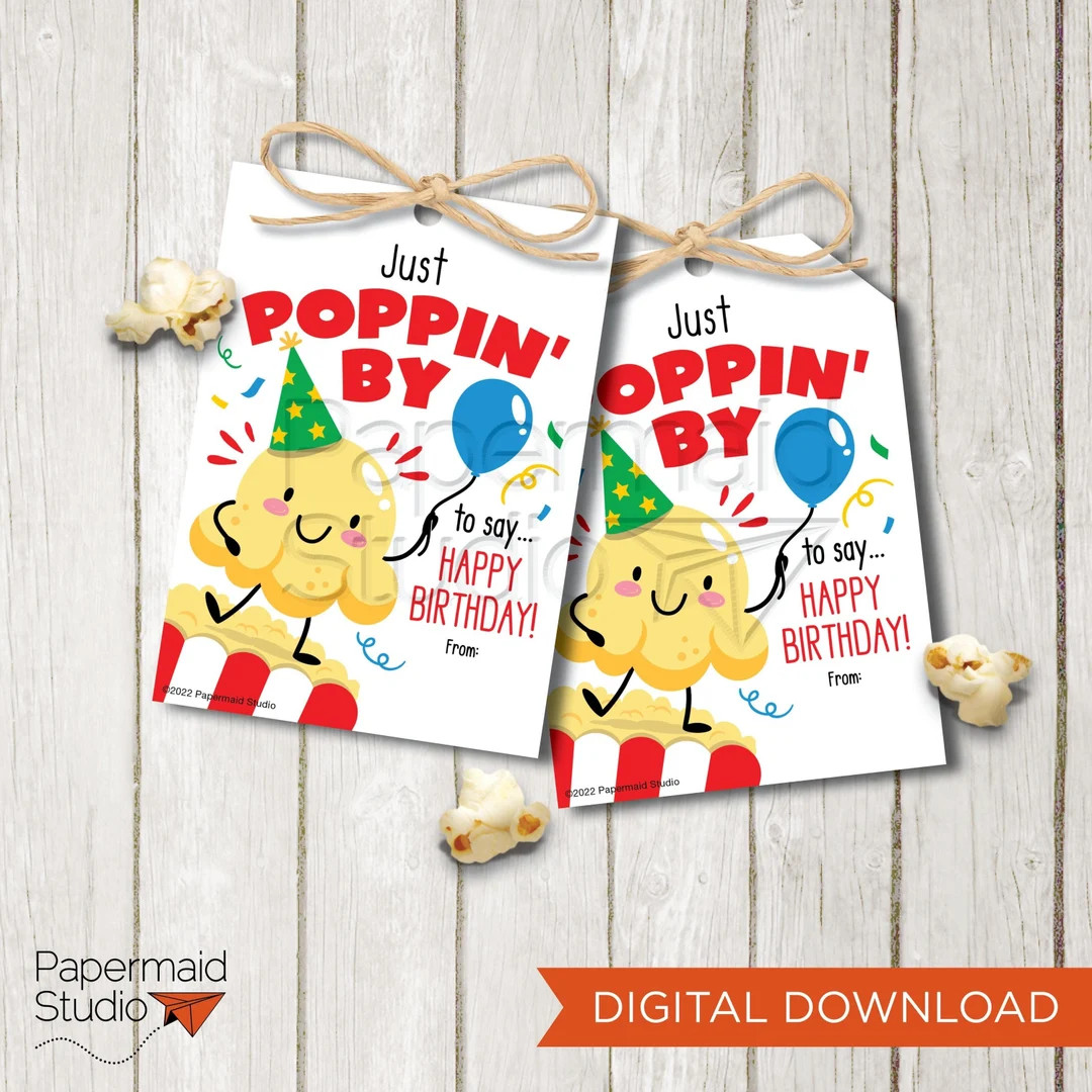 Popcorn Birthday Tag Printable - Popcorn Birthday Tag - Just Poppin by Popcorn Tag - Birthday Pop... | Etsy (US)