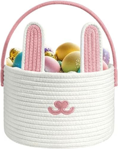 Cute Easter Basket, Large Easter Bunny Basket, Woven Cotton Rope Baby Egg Easter Baskets for Girl... | Amazon (US)