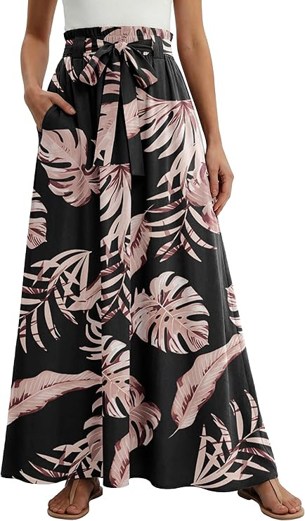 Lepunuo Women Flowy Maxi Skirts Paper Bag High Waisted Long Skirts with Pockets Summer Casual Tie... | Amazon (US)