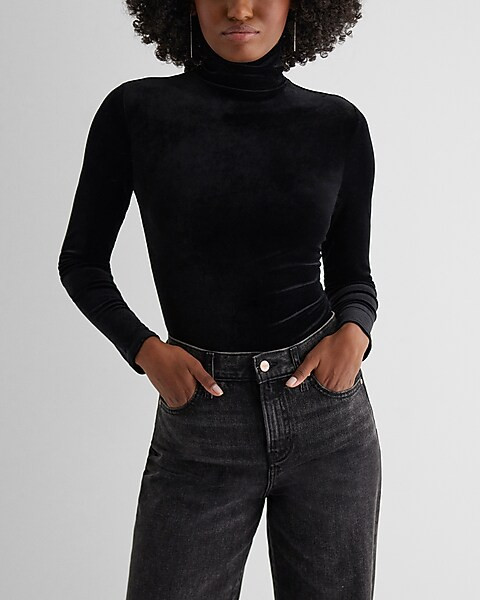Body Contour Velvet Mock Neck Long Sleeve Bodysuit | Express